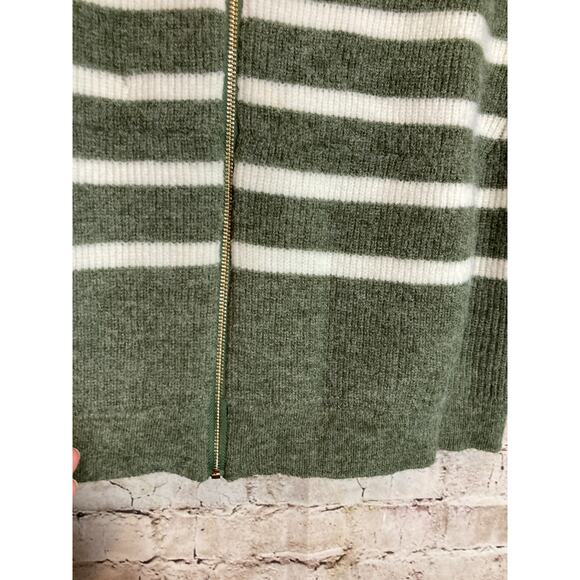 Renuar Sweater Womens Large Full Zip Front Olive Green Striped Collared Stretch - Picture 6 of 13
